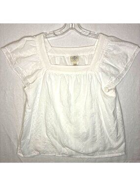 St. John's Bay XL White Eyelet Blouse Cotton Lined Flutter Sleeve Top